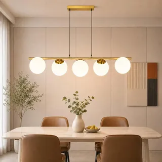 ZMH Pendelleuchte Esstisch Glas Hängeleuchte Gold Hängelampe E27 5 Flammig 150CM Höhenverstellbar Kreative für Esszimmer Wohnzimmer Bartheke I ohne Leuchtmittel - Gold