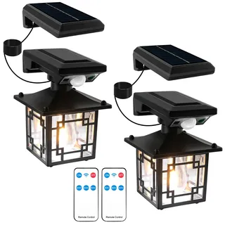 T-SUN 2 Stück Vintage Solarlampen für Außen, 3 Modi Solarleuchte Aussen Wandleuchte mit Bewegungsmelder, Fernbedienung, IP65 Wasserdicht Außenlampe für Garten Veranda Pfad Garage(Split-Solarmodul)