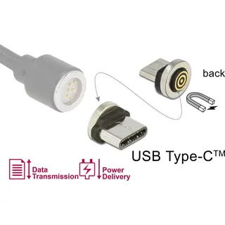 DeLock 65933, USB Type-C, magnet interface, Schwarz, Edelstahl