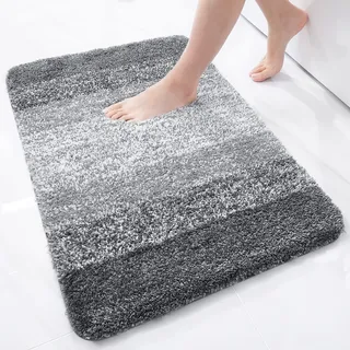 Homaxy Weich Badezimmerteppich 51x76 cm, rutschfest waschbar Badematte Flauschige Hochflor Badteppich Mikrofaser Saugfähig Badvorleger Duschvorleger (Grau)