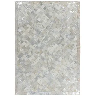 Kayoom Flachwebeteppich , Grau, Silberfarben , Leder , Echtleder , Rindleder , Patchwork , rechteckig , 160x230 cm , pflegeleicht , Teppiche und Böden, Teppiche, Moderne Teppiche