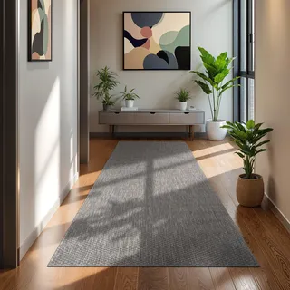 In- & Outdoor Teppich Flachgewebe einfarbig modern wetterfest für Terrasse Küche Grösse 80x250 cm - Grau