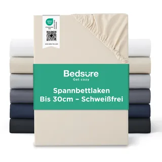 Bedsure Spannbettlaken 180x200cm Bis 30cm - Bettlaken 180 x 200 Boxspringbett, Oeko-TEX Zertifiziert Spannbetttücher, Gebürsteter-Mikrofaser, Hautfreundlich Weich & Pflegeleicht, Beige