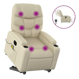 vidaXL Massagesessel mit Aufstehhilfe Elektrisch Creme Kunstleder