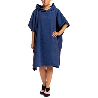 Aquarti Damen Herren Badeponcho Frottee Kapuzenhandtuch Umziehhilfe Surf Poncho mit Kapuze, Farbe: Dunkelblau, Größe: L/XL