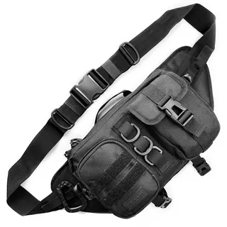 Fitdom Taktisch inspirierte große Bauchtasche für Herren, perfekte Techwear für Zubehör, EDC-Tasche für Herren, multifunktionale Hüfttasche, Schwarz (Jet Black), Medium