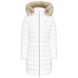 Tommy Jeans Damen Daunenmantel Essential Hooded Down Coat mit Kunstpelz, Weiß (White), L