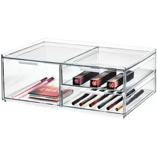 interDesign iDesign Make-up Organizer, Schmink Aufbewahrung mit 3 Schubladen aus der Signature Series by Sarah Tanno, Mini Kommode mit Schubladen aus Kunststoff für Make-up und Tools, Transparent