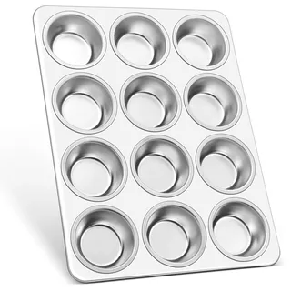 HaWare Muffinform, Edelstahl Muffinblech für 12 Muffins, 35 x 26,5cm Muffin Backform, 3cm Tief Groß Muffinbackformen für Cupcakes Brownies Kuchen Pudding, Ungiftig & Gesund, Spülmaschinenfest