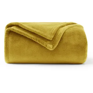 WAVVE Kuscheldecke Flauschig Decke Fleecedecke - Sofadecke Klein Wohndecke Couchdecke, Decke Sofa Weich Gelb, Leicht Sofaüberwurf 130x150 cm