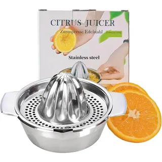 Zitronenpresse Edelstahl mit Behälter 500ml, Orangenpresse Durchmesser 13cm, Saftpresse Manuell für Limetten, Apfelsinnen, Orange, Lemon Squeezer Spülmaschinengeeignet