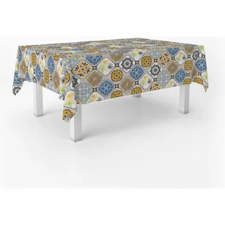 ECOMMERC3 Wachstuch, rund, Größe 140, rund, Stil, Haltbarkeit und einfache Reinigung für Ihren Tisch – Wachstuch-Tischdecke, schmutzabweisend und wasserdicht, Blau