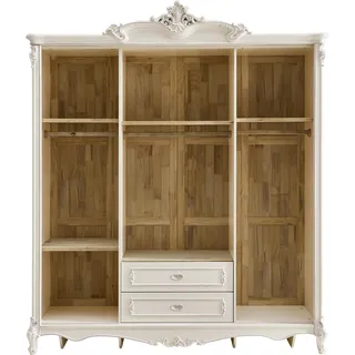Klassischer Antik Stil Kleiderschrank Schrank Echtholz Garderobe Schränke Barock - Weiß