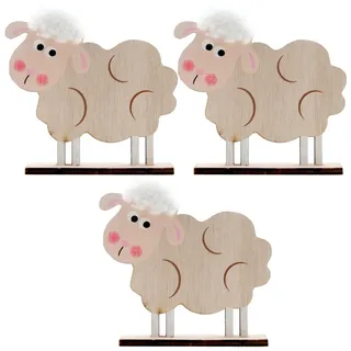 Ostern Oster Deko Schaf mit Fellkopf aus Holz 3 x 11,5 x 11cm süß & liebevoll