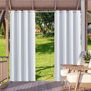 HUAXIQUE Outdoor Vorhang Wasserdicht Wetterfest Blickdicht 120X166cm Weiß Verdunklungs Vorhänge mit Ösen Sichtschutz Sonnenschutz Outdoor Gardine für Balkon Terrasse Pergola Gartenlaube Veranda