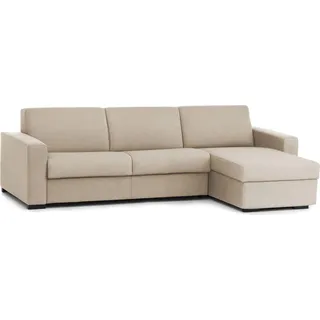 Schlafsofa Alisea, Ecksofa, 100%  Italy, Sofa mit Drehöffnung, mit Wendebehälter Halbinsel, mit schmalen Armlehnen, Cm 260x95h90, Beige - Beige