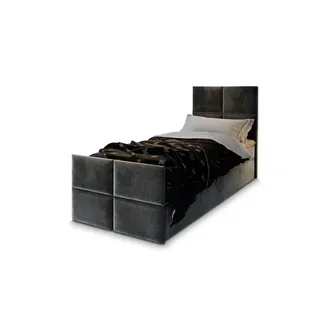 masseno Boxspringbett ARIEL 100 100x200 cm Komplett-Set mit Bonell Matratze und Topper, Polsterbett mit Bettkästen -Dunkelgrau, PAROS 06 - Dunkelgrau