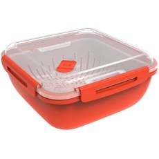 Rotho Memory Microwave Dampfgarer 1.7l mit Siebeinsatz für Mikrowelle, Kunststoff (PP) BPA-frei, rot/transparent, 1.7l (19.5 x 19.5 x 9.1 cm)