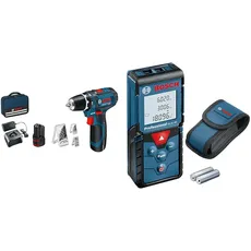 Bosch Professional 12V System Akkuschrauber GSR 12V-15 & Laser Entfernungsmesser GLM 40 (Flächen-/Volumenberechnung, max. Messbereich: 40 m, 2x 1,5-V Batterien, Schutztasche)