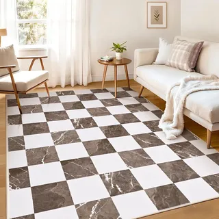 Alishomtll Teppich Marmor Optik 120x160 cm, Wohnzimmer Kurzflor Teppich | Anti-Rutsch Waschbar Küchenteppich, Moderner Geometrische Muster Teppich Läufer für Schlafzimmer Kinderzimmer Braun