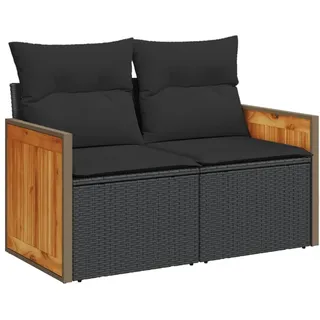 vidaXL Gartensofa mit Kissen 2-Sitzer Schwarz Poly Rattan - Schwarz