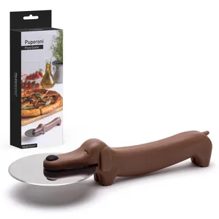 PELEG DESIGN Puperoni Pizza-Schneider – Lustiger Pizzaroller in Dackel-Form – Mit scharfer Edelstahl-Klinge & ergonomischem Griff – Stehendes Design für Arbeitsplatten