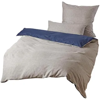 Traumschlaf Mako Satin Wendebettwäsche Texture aus Reiner Baumwolle - seidig Glatte Ganzjahresbettwäsche - 140x200 cm + 70x90 cm, dunkelblau