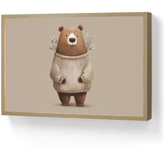 OnlyWow Nachttischlampe MIT Akku Bär - Weiße Blumen - Gemütlich 60x40 cm , Taupe , Holzwerkstoff , Rechteckig , LED integrated , 60x40x8 cm , Lampen & Leuchten, Innenbeleuchtung, Nachtlichter