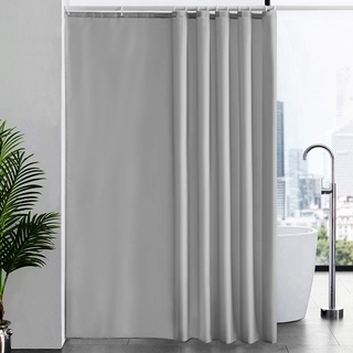 Duschvorhang Überlänge für Badezimmer, Badvorhang Anti-schimmel Textil für Badewanne und Dusche, Vorhang aus Stoff Antibakteriell Waschbar, mit 12 Haken Extra Groß Grau 200x240cm.