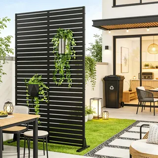 casa.pro Trennwand Nodepp Raumteiler 180 x 120 cm Sichtschutz Outdoor Indoor Raumtrenner Terrasse Balkon verzinkter Stahl Paravent Schwarz