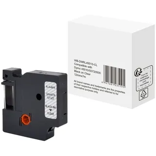 Dymo D1 S0720500 / 45010 Kompatibles Dymo Beschriftungsband Selbstklebend Schwarz auf Klar 12 mm x 7 m