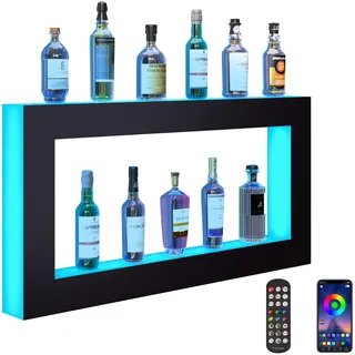 VEVOR Barregal Weinregal, LED-beleuchtetes Hausbarregal mit RF-Fernbedienung und App-Steuerung, 2 stufiges Getränkebeleuchtungsregal aus Acryl, 1210 x 600 x 114 mm Weinflaschenständer, quadratisch
