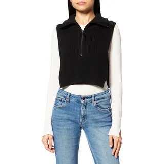 NA-KD Damen Strickweste mit hohem Halsausschnitt Pullover, Schwarz, L