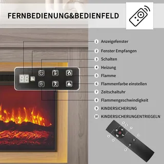 Elektrokamin - Freistehender Kamin mit Kaminumrandung - 46 cm - LED-Flammeneffekt mit realistischen Holzscheiten - 700/1500 W Heizung - Eiche