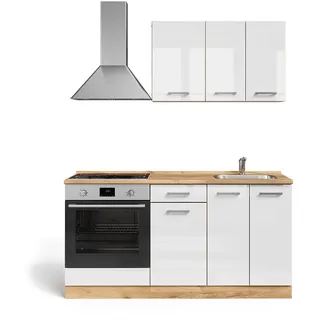 Vicco Küchenzeile R-Line 160 cm Weiß Hochglanz/Goldkraft Eiche