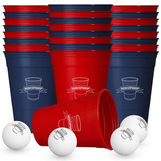 RedCupShop® Beer Pong Becher Mehrweg Set inkl. 24 Becher & 6 Bälle | Spülmaschinenfest | Extra Stabil & BPA-frei | Made in Germany (Rot/Blau)