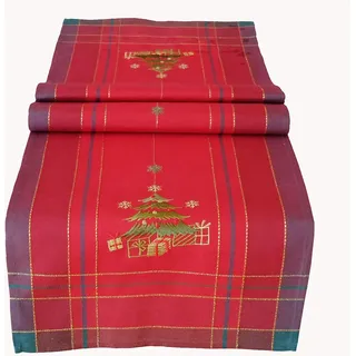texpot Tischläufer 40 x 90 cm mit Stickerei Baum rot-bunt Weihnachten Weihnachtsdeko Weihnachtstischdecke Mitteldecke Tischdeko Tischdecke