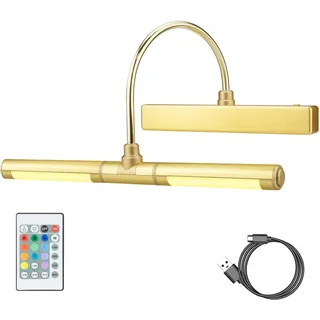HONWELL Drahtlose Bilderleuchte LED, Bilderlampe mit Fernbedienung, Drehbarer LED Lichtkopf mit Timer 180° Schwenkarm Wiederaufladbare Dart beleuchtung Kabellos Malleuchte zum Malen von Bildern,Gold