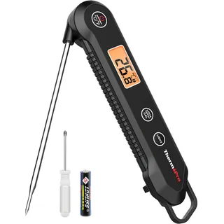 ThermoPro TP03H IPX6 Wasserdicht Fleischthermometer 0.5°C Präzise Grillthermometer 3s Schnelle Reaktion Faltbares Küchenthermometer für BBQ, Braten, Grill und Getränken Schwarz