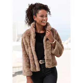 Fellimitatjacke LASCANA, Damen, Gr. 36, grau (taupe), Web, Obermaterial: 100% Polyester. Futter: 100% Polyester, unifarben, figurbetont hüftlang, Jacken Fellimitatjacke, kuschelige Kurzjacke aus Teddyplüsch, modisch