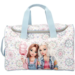 DEPESCHE 14029 TOPModel Festival Fun - Sporttasche in Dunkelblau und Creme, mit Model Motiv und Blumen-Muster, Tasche mit kurzen und Langen Trageschlaufen