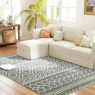 Fortuna Lai Teppich Flachgewebe Waschbar Anti-Rutsch Küchenteppich mit Boho-Design für Terrasse Balkon Wohnzimmer & Küche, 200 x 140 cm, Grau - Grau