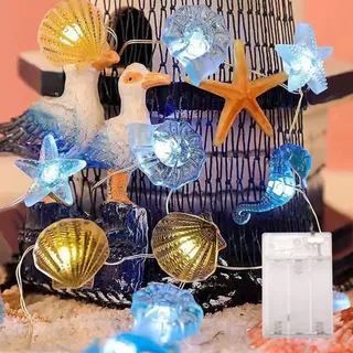 ENLACE Lichterkette Meerestiere, 3M 30 LED Seepferdchen Seestern Wellhornschnecken Muschel Lichterkette, Lichterketten Kinderzimmer, Maritime Lichterketten für Kinderzimmer Hochzeit Party Deko