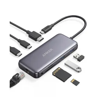 Anker 555 USB-C Docking Hub (8-in-1) PowerExpand Adapter, 85W Power Delivery, 4K 60Hz HDMI,10Gbps USB-C & 2 USB-A Datenports, Ethernet-Port, microSD & SD Speicherkartenleser, für MacBook Pro und mehr