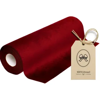 100%Mosel Tischläufer Samt, in Bordeaux Rot (28 cm x 5 m), Tischband aus Polyester in Matter Samt-Optik, edle Tischdeko für Hochzeit und Weihnachten, Dekoration zu besonderen Anlässen