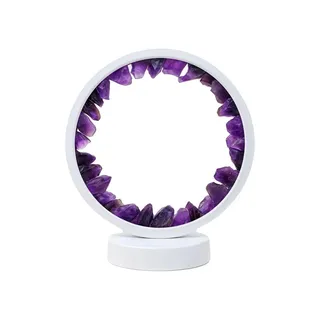 Amethyst-Kristall-Nachtlicht, natürliche Heil-Nachttischlampe, USB-betrieben, dimmbare 3-Farben-LED-Lampe für Schlafzimmer, Wohnzimmer, Büro und Wohnkultur Geschenk (Weiß Runder Dunkler Amethyst)