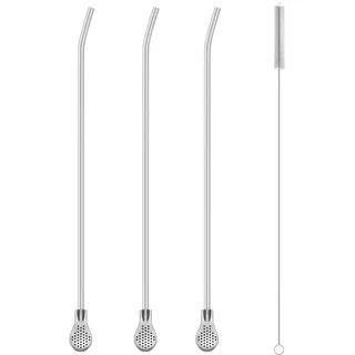 3 Stück Strohhalme Edelstahl mit Löffel, Wiederverwendbare Trinkhalme Edelstahl, Strohhalm Löffel mit Reinigungsbürste, Spülmaschinenfeste, Mate-Strohhalme für Tee, Stanley-Cups & Mehr (30.5cm)