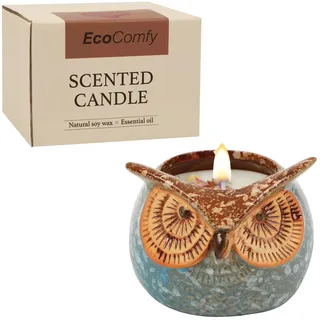 Eulenkerze Geschenk für Frauen,350g Lavendelduftende Kerze mit getrockneten Blumen, Weihnachtskerzenset mit 30 Stunden Brenndauer
