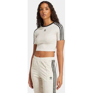 T-Shirt ADIDAS ORIGINALS "SNAKESKIN 3-STREIFEN BABY", Damen, Gr. L, weiß (wonder weiß, multicolor), Obermaterial: 93% Baumwolle, 7% Elasthan, Shirts T-Shirt, schmale Passform, kürzerer Schnitt, mit kontrastierenden 3-Streifen