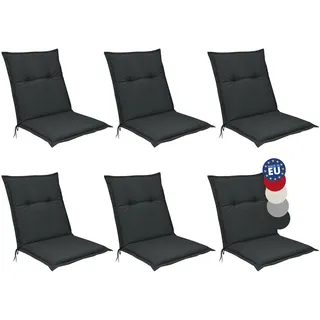 Beautissu 6er Set Niedriglehner Auflagen Sitzkissen für Garten Sitzauflage | 100x50cm 6cm dickes Anthrazit bequemes Sitzpolster Gartenstuhlauflage Niederlehner Balkon Camping Stuhl Stuhlkissen Base NL